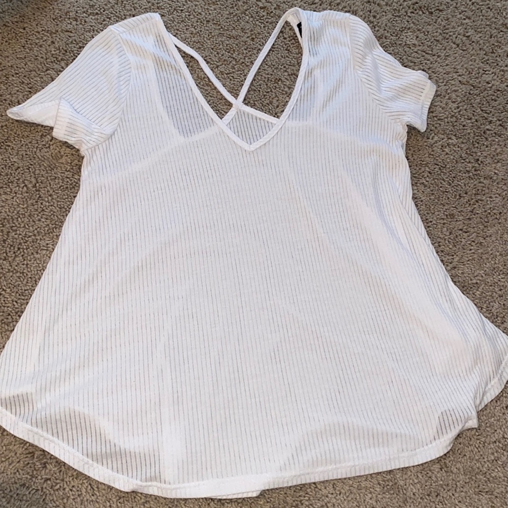 White ribbed flowy top